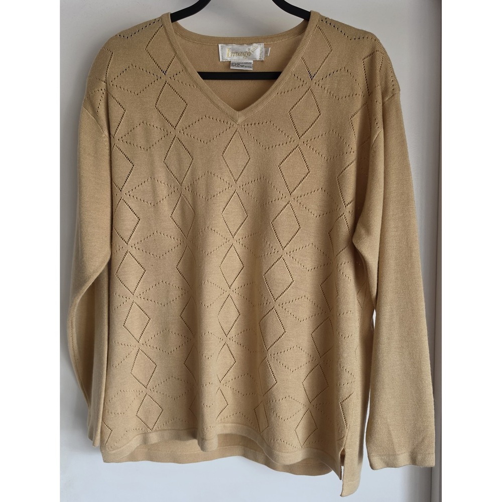 Vintage Imago Pullover Sweater XL Tan Geometric Long Sleeve Women Knit Top